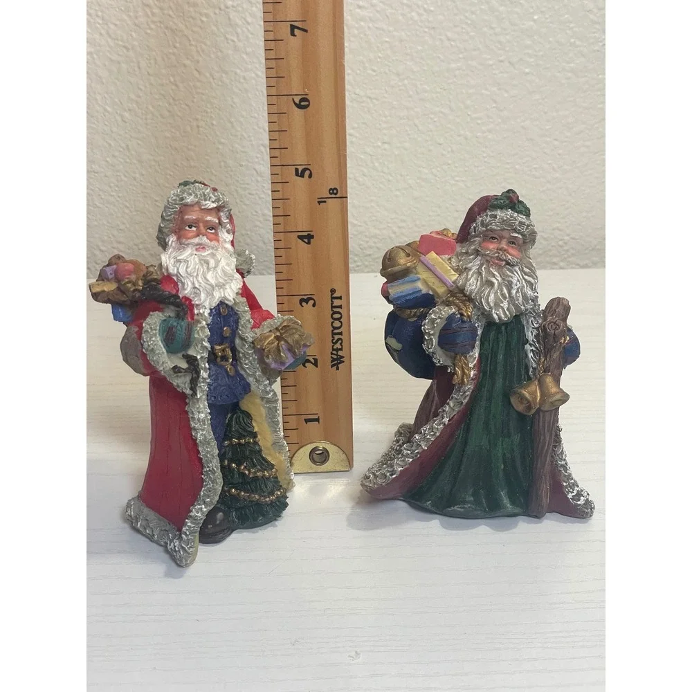Santa Claus Set of 2 Figurines Christmas‎ Holiday Decor Festive Gift Bearer